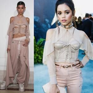 NWT NEW Fenty Puma by Rihanna Mesh Bustier Top w/Chiffon Sleeves, Beige